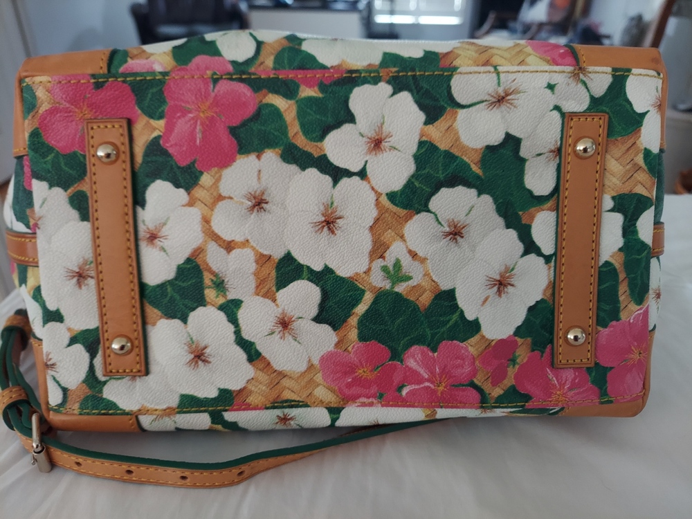 Dooney & Bourke Pink and White Hibiscus Floral Leather Satchel Pre-loved - Picture 3 of 7